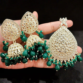 Nelly Green Kundan Jhumki Tikka Set - ECLAT INDIAN JEWELSTikka SetsGreen