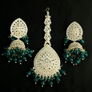 Nelly Green Kundan Jhumki Tikka Set - ECLAT INDIAN JEWELSTikka SetsGreen