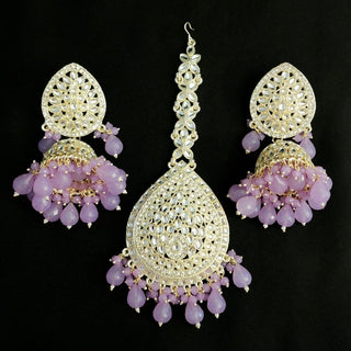 Nelly Light Purple Kundan Jhumki Tikka Set - ECLAT INDIAN JEWELSTikka SetsPurple