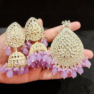 Nelly Light Purple Kundan Jhumki Tikka Set - ECLAT INDIAN JEWELSTikka SetsPurple