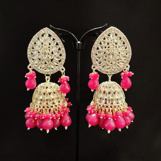 Nelly Magenta Pink Kundan Jhumki Tikka Set - ECLAT INDIAN JEWELSTikka SetsPink