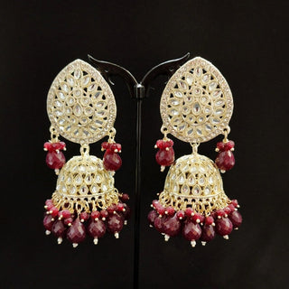 Nelly Maroon Red Kundan Jhumki Tikka Set - ECLAT INDIAN JEWELSTikka SetsRed