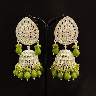 Nelly Mehndi Green Kundan Jhumki Tikka Set - ECLAT INDIAN JEWELSTikka SetsGreen