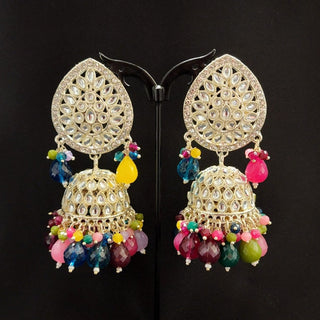 Nelly Multicolour Kundan Jhumki Tikka Set - ECLAT INDIAN JEWELSTikka SetsMulticolour