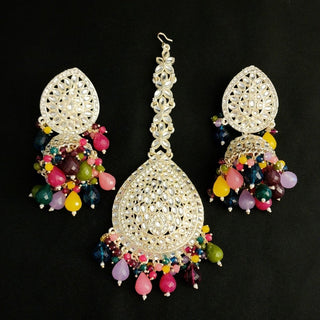 Nelly Multicolour Kundan Jhumki Tikka Set - ECLAT INDIAN JEWELSTikka SetsMulticolour