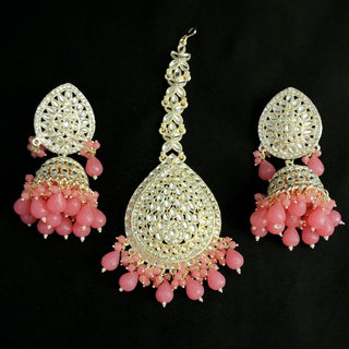 Nelly Pink Kundan Jhumki Tikka Set - ECLAT INDIAN JEWELSTikka SetsPink