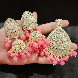 Nelly Pink Kundan Jhumki Tikka Set - ECLAT INDIAN JEWELSTikka SetsPink