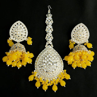 Nelly Yellow Kundan Jhumki Tikka Set - ECLAT INDIAN JEWELSTikka SetsYellow