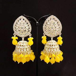 Nelly Yellow Kundan Jhumki Tikka Set - ECLAT INDIAN JEWELSTikka SetsYellow