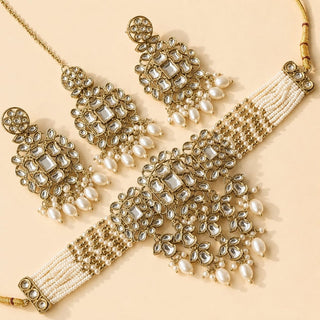 Nessi White Kundan Choker Necklace Set - ECLAT INDIAN JEWELSNecklace SetsWhite