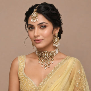 Nessi White Kundan Choker Necklace Set - ECLAT INDIAN JEWELSNecklace SetsWhite