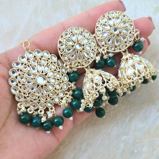Nichola Green Kundan Jhumka Tikka Set - ECLAT INDIAN JEWELSTikka SetsGreen