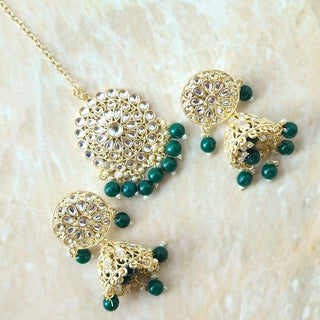 Nichola Green Kundan Jhumka Tikka Set - ECLAT INDIAN JEWELSTikka SetsGreen