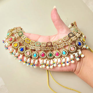 Nicole Multicolour Polki Necklace Set with Tikka - ECLAT INDIAN JEWELSNecklace SetsMulticolour