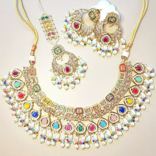 Nicole Multicolour Polki Necklace Set with Tikka - ECLAT INDIAN JEWELSNecklace SetsMulticolour