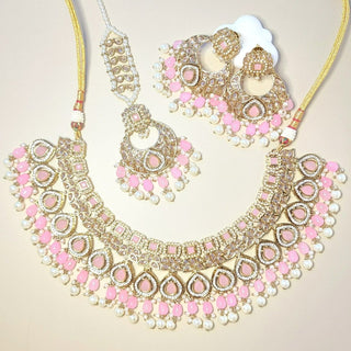 Nicole Pink Polki Necklace Set with Tikka - ECLAT INDIAN JEWELSNecklace SetsPink