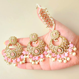 Nicole Pink Polki Necklace Set with Tikka - ECLAT INDIAN JEWELSNecklace SetsPink