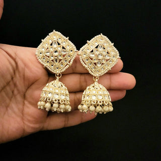 Nicole White Baahubali Jhumki Tikka Set (with Detachable Chains) - ECLAT INDIAN JEWELSTikka SetsWhite