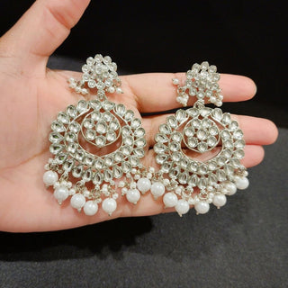 Nina Silver Kundan Chaandbali Earrings - ECLAT INDIAN JEWELSEarringsSilver