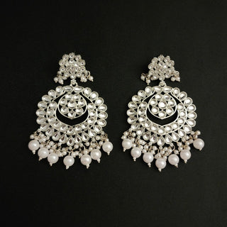 Nina Silver Kundan Chaandbali Earrings - ECLAT INDIAN JEWELSEarringsSilver