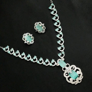 Nita Mint Green CZ Diamond Simulant Necklace Set - ECLAT INDIAN JEWELSNecklace SetsGreen