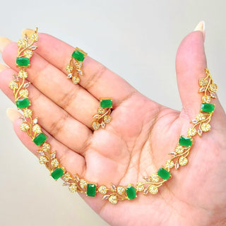 Noelle Green CZ Diamond Simulant Necklace Set - ECLAT INDIAN JEWELSNecklace SetsGreen