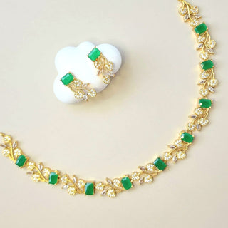 Noelle Green CZ Diamond Simulant Necklace Set - ECLAT INDIAN JEWELSNecklace SetsGreen