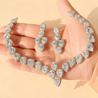 Norah Silver CZ Diamond Simulant Necklace Set - ECLAT INDIAN JEWELSNecklace SetsSilver