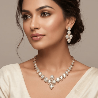 Norah Victorian Gold CZ Diamond Simulant Necklace Set - ECLAT INDIAN JEWELSNecklace SetsGold