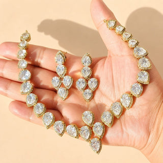 Norah Victorian Gold CZ Diamond Simulant Necklace Set - ECLAT INDIAN JEWELSNecklace SetsGold