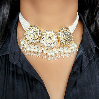 Norah White Kundan Choker Necklace Set - Luxury Collection - ECLAT INDIAN JEWELSNecklace SetsGold