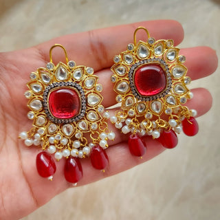Nyla Red Kundan 20k Gold Plated Earrings - ECLAT INDIAN JEWELSEarringsRed