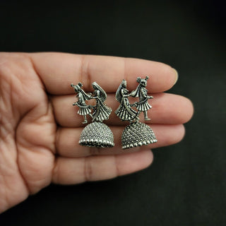 Octavia Bride & Groom German Silver Mini Jhumki Earrings - ECLAT INDIAN JEWELSEarringsOxidised Silver