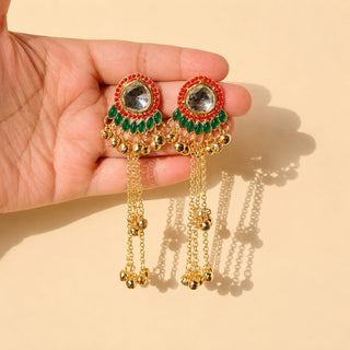 Olive Multicolour Kundan Kashmiri Gold Finish Earrings - ECLAT INDIAN JEWELSKashmiri EarringsMulticolor