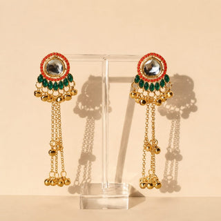 Olive Multicolour Kundan Kashmiri Gold Finish Earrings - ECLAT INDIAN JEWELSKashmiri EarringsMulticolor
