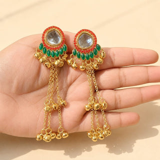 Olive Multicolour Kundan Kashmiri Gold Finish Earrings - ECLAT INDIAN JEWELSKashmiri EarringsMulticolor