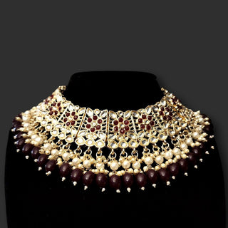 Olivia Dark Red Kundan Necklace Set with Tikka - ECLAT INDIAN JEWELSNecklace SetsRed