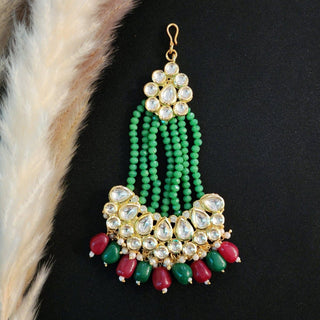 Olivia Green Dark Red Kundan Passa - ECLAT INDIAN JEWELSPassa (Jhoomer)Green