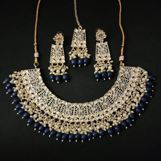 Olivia Pale Blue Kundan Necklace Set with Tikka - ECLAT INDIAN JEWELSNecklace SetsBlue