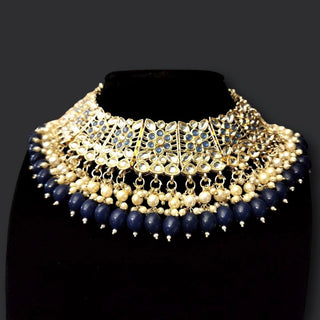 Olivia Pale Blue Kundan Necklace Set with Tikka - ECLAT INDIAN JEWELSNecklace SetsBlue