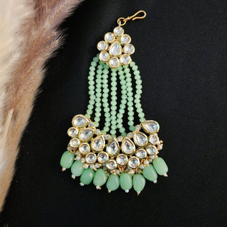 Olivia Pastel Green Kundan Passa - ECLAT INDIAN JEWELSPassa (Jhoomer)Green