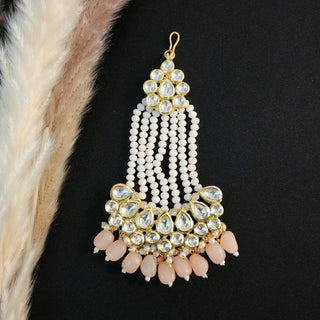 Olivia Peach & White Kundan Passa - ECLAT INDIAN JEWELSPassa (Jhoomer)Peach