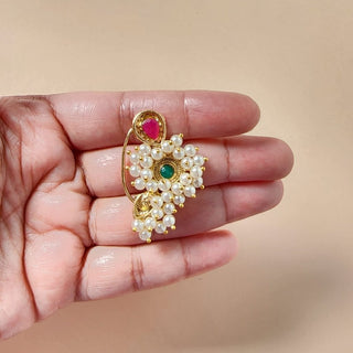 Ophelia Maharashtrian Multicolour Gold Nath (no piercing needed) - ECLAT INDIAN JEWELSNose Ring (Nath)Multicolour