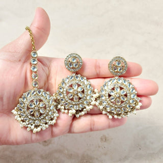 Ophelia White Kundan Necklace Set with Tikka - ECLAT INDIAN JEWELSNecklace SetsWhite