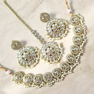 Ophelia White Kundan Necklace Set with Tikka - ECLAT INDIAN JEWELSNecklace SetsWhite