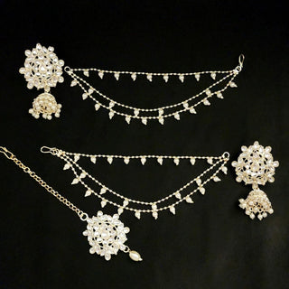 Paige White Baahubali Jhumki Tikka Set (with Detachable Chains) - ECLAT INDIAN JEWELSTikka SetsWhite