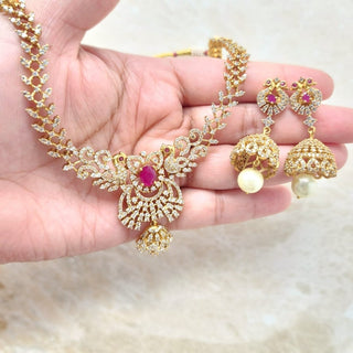 Paloma 3 - in - 1 Interchangeable Stones Peacock 20k Gold Plated Diamond Simulant Necklace Set - ECLAT INDIAN JEWELSNecklace SetsGold