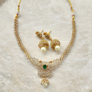 Paloma 3 - in - 1 Interchangeable Stones Peacock 20k Gold Plated Diamond Simulant Necklace Set - ECLAT INDIAN JEWELSNecklace SetsGold