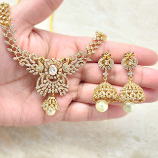 Paloma 3 - in - 1 Interchangeable Stones Peacock 20k Gold Plated Diamond Simulant Necklace Set - ECLAT INDIAN JEWELSNecklace SetsGold