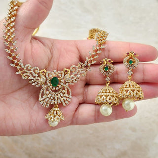 Paloma 3 - in - 1 Interchangeable Stones Peacock 20k Gold Plated Diamond Simulant Necklace Set - ECLAT INDIAN JEWELSNecklace SetsGold